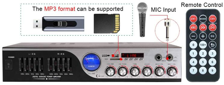 Home Theater Amplifier with USB, SD, FM, and Microphone Inputs