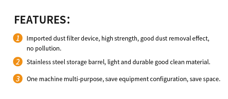 High-power vacuum loader features showing stainless steel barrel and filter