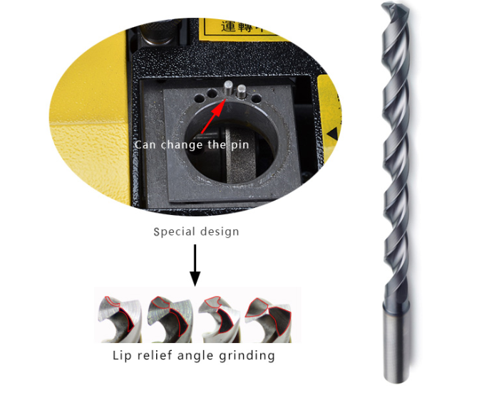 Close up of drill grinding machine features