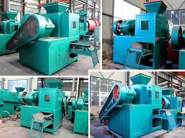 High pressure briquetting machine showing hopper and compression rollers