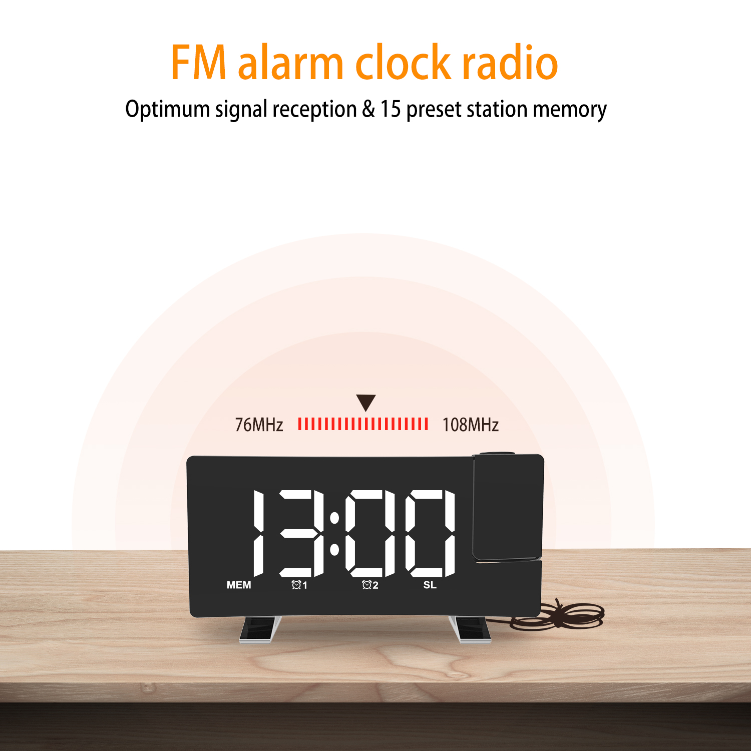 High Quality 5 Inch Digital Display Wake up and Sleeper Function Alarm Clock FM Radio With Projection - Image 2