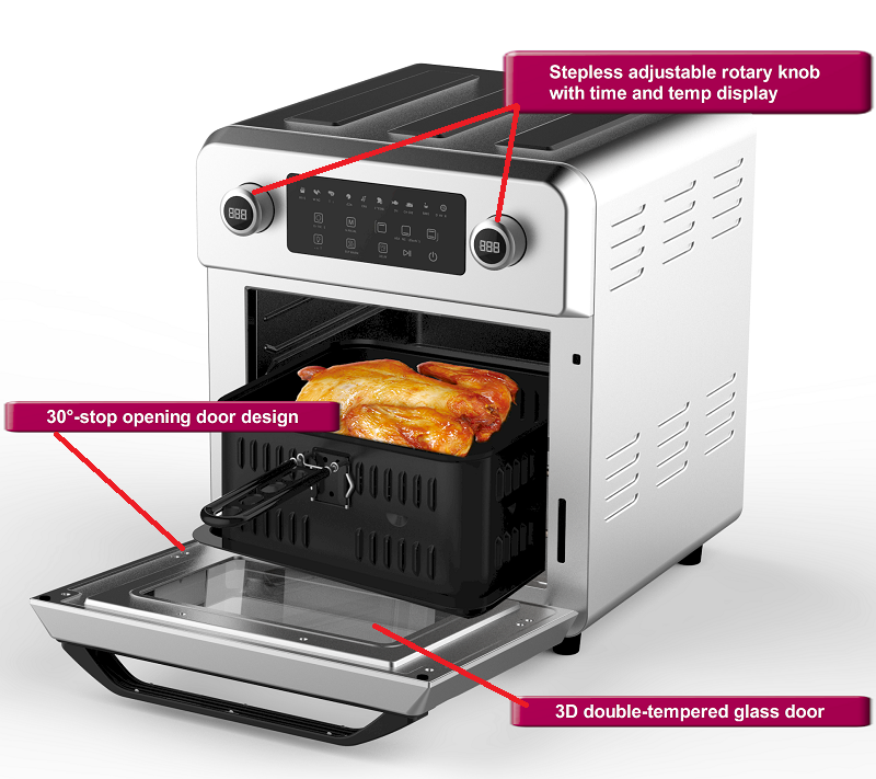 Close up of the air fryer control panel and door design
