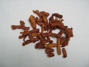Close up of extruded corn snack product