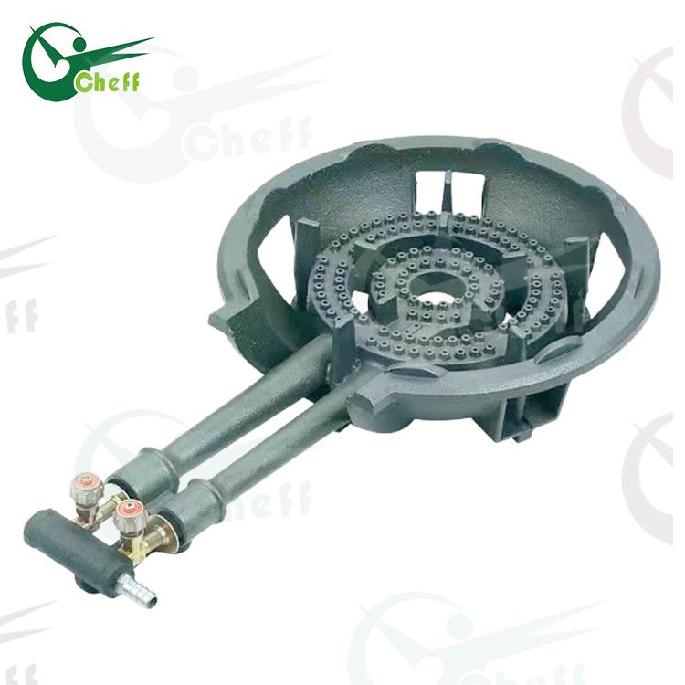 Close up view of the cast iron commercial burner
