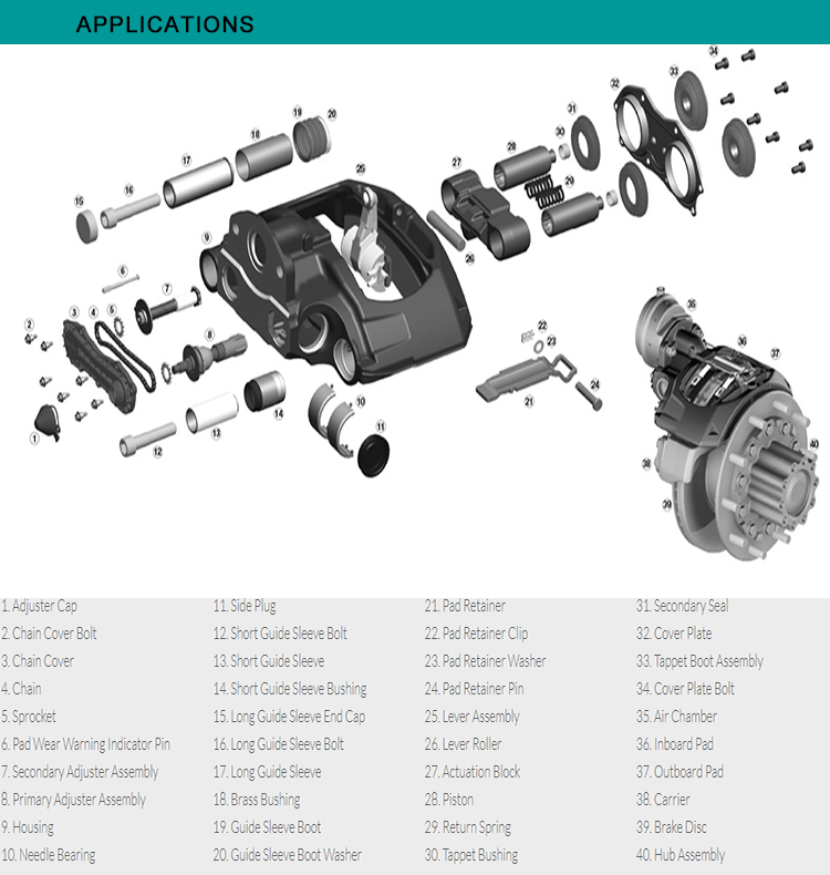 Exploded view diagram of the brake caliper