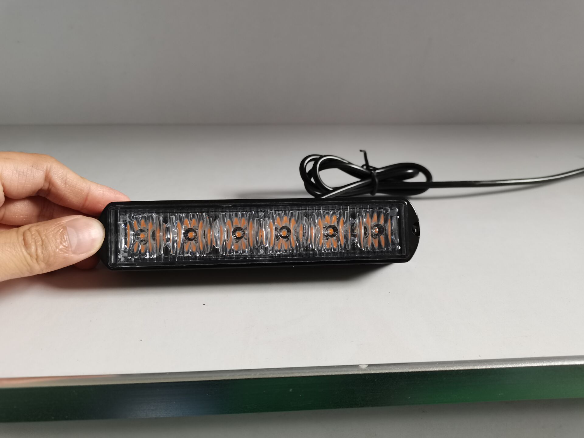 LED strobe light mounted on a vehicle