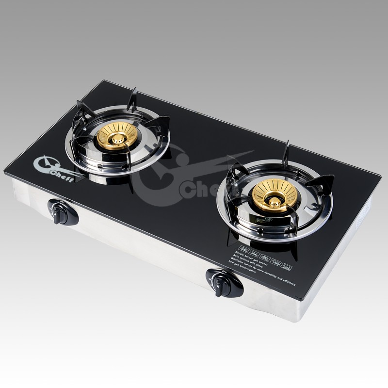 High quality double burner brass cap glass gas cooker stove - Image 3