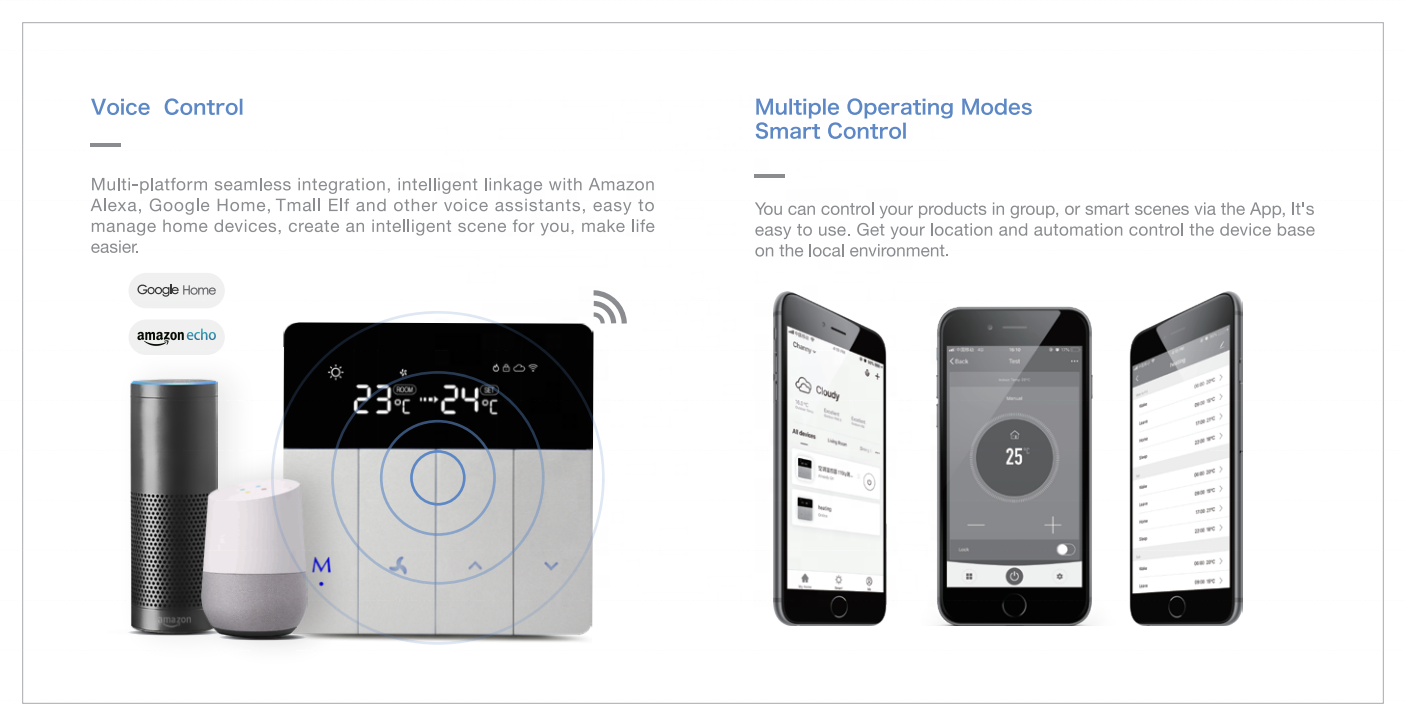 Smart control capabilities including voice assistant integration and group control.