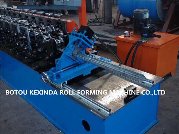 Close up of the roller stations on the metal forming machine