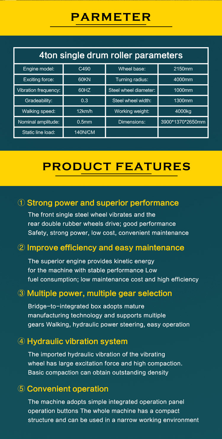 Technical parameter sheet for 4-ton single drum roller
