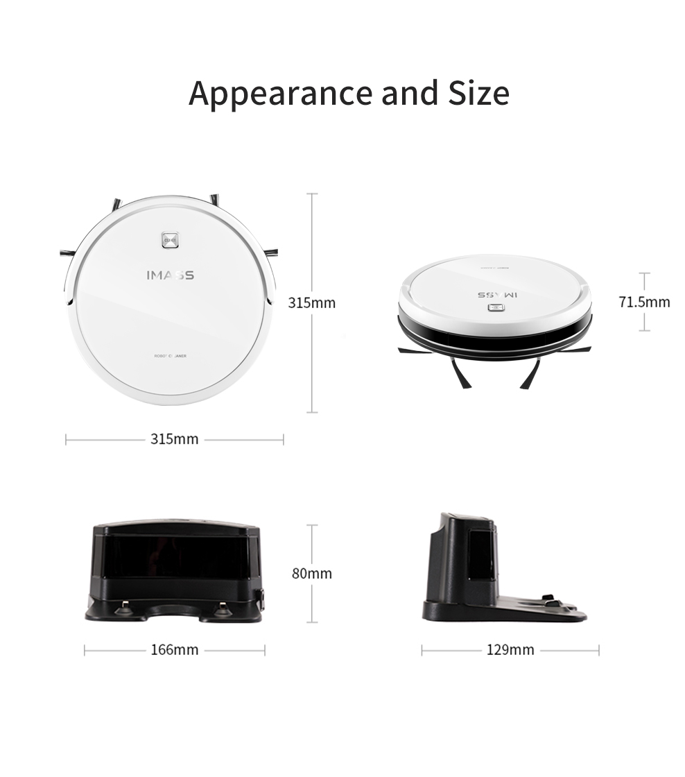 Diagram showing robot vacuum and charging dock dimensions