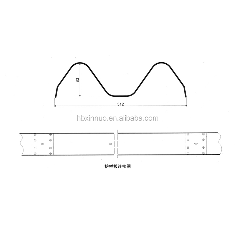 Technical diagram of guardrail profile dimensions