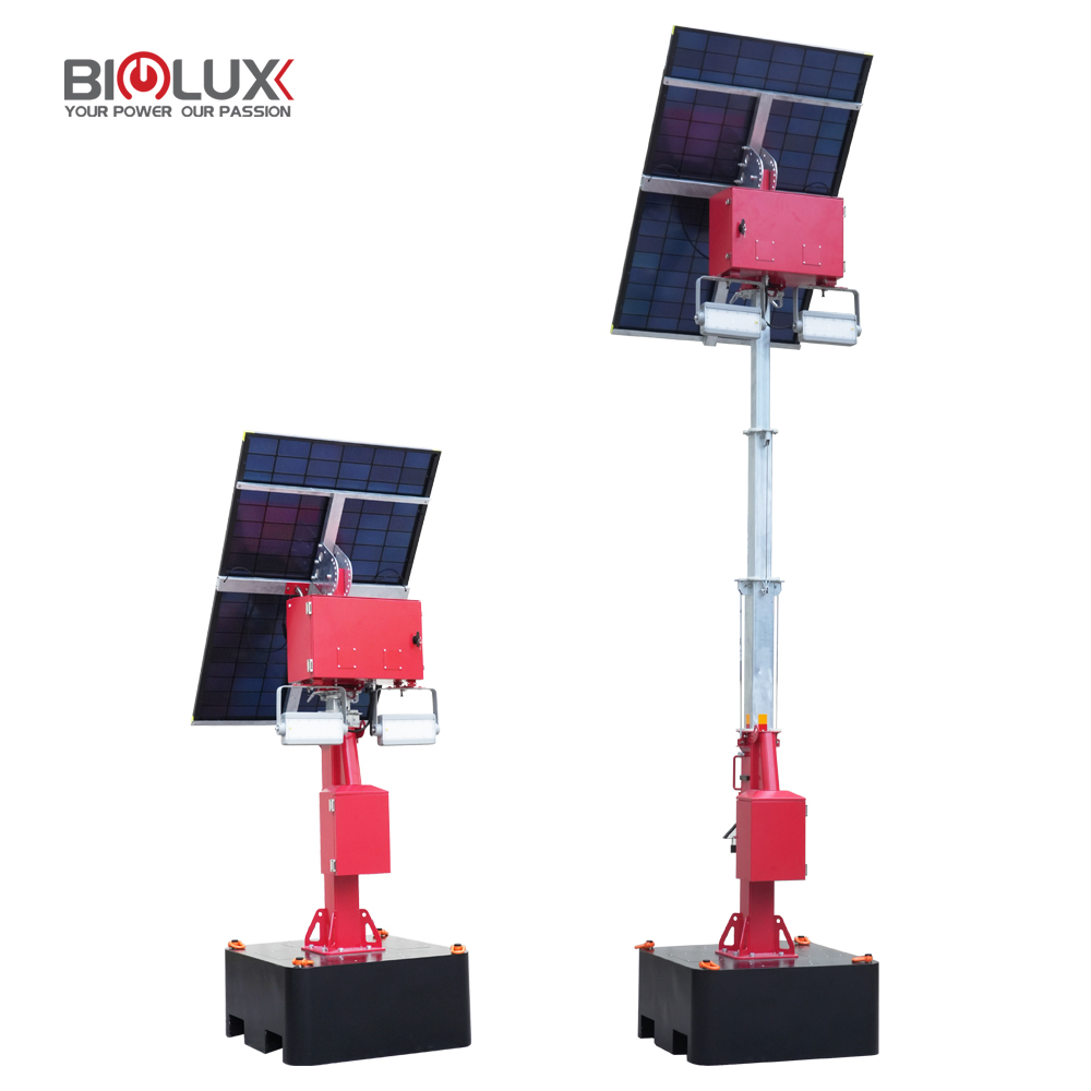 Solar Powered Mobile Light Tower with Adjustable Panel