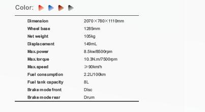 Technical specifications table for the HJ125-11A motorcycle