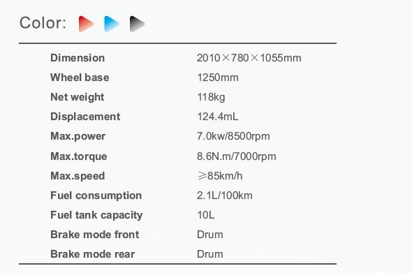 Technical specification chart for the HJ150-11 motorcycle