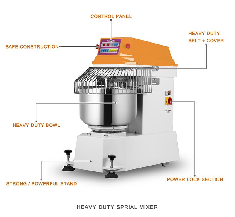 Diagram showing the heavy-duty construction and control panel of the mixer