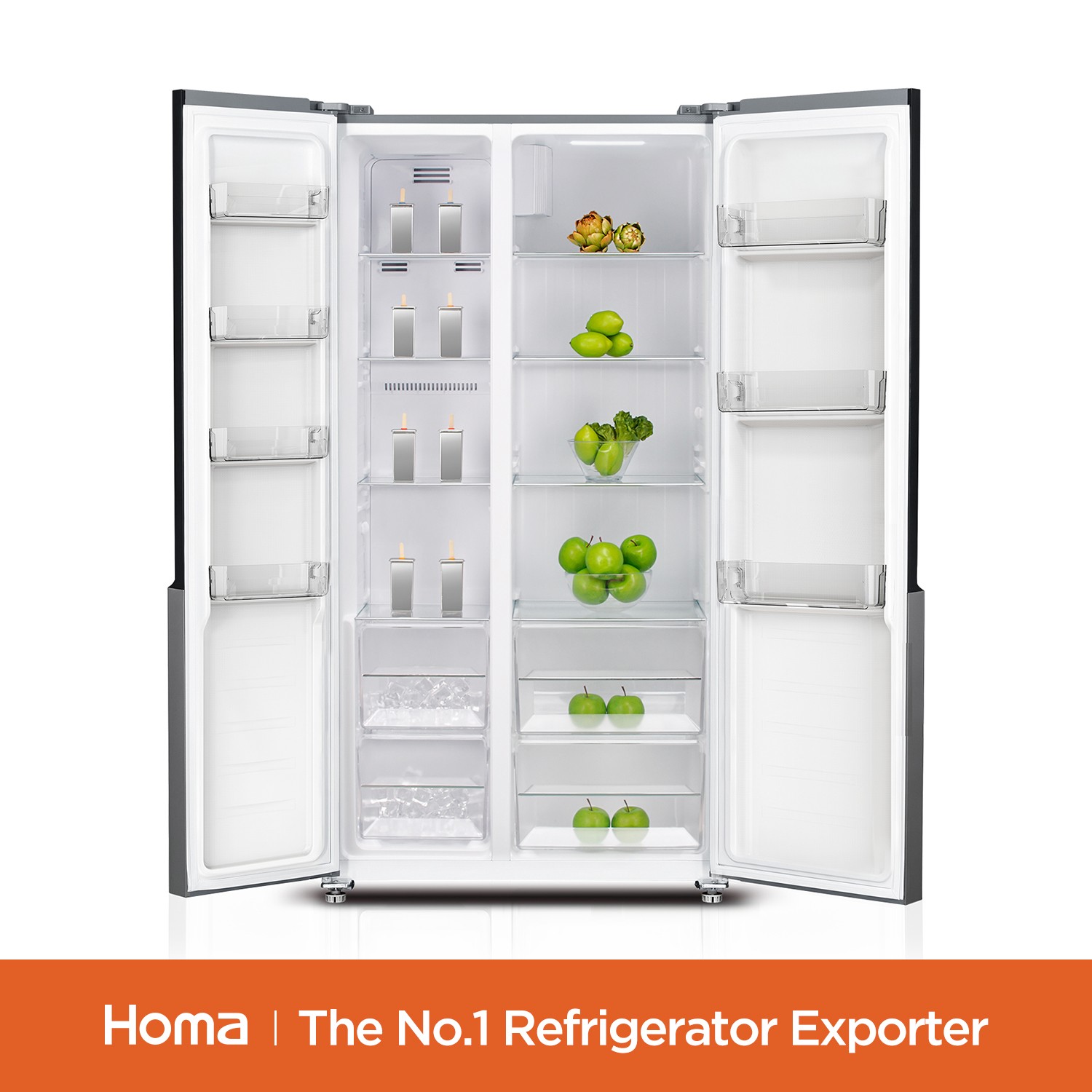Side-by-Side Refrigerator with Adjustable Shelves