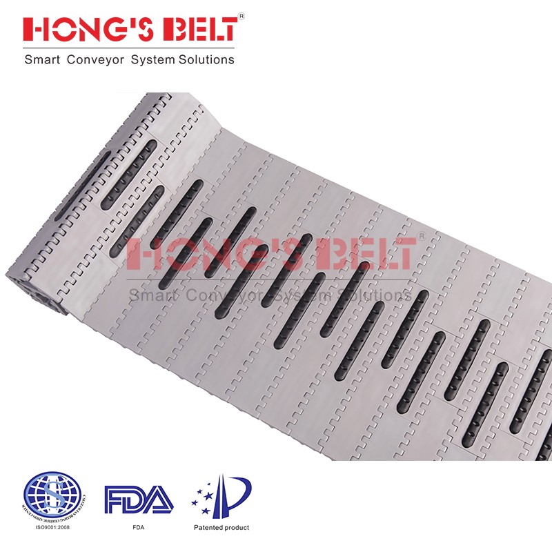 HONGSBELT HS-100A-HD-N-EL Rounded friction top modular plastic conveyor belt used in skati - Image 3