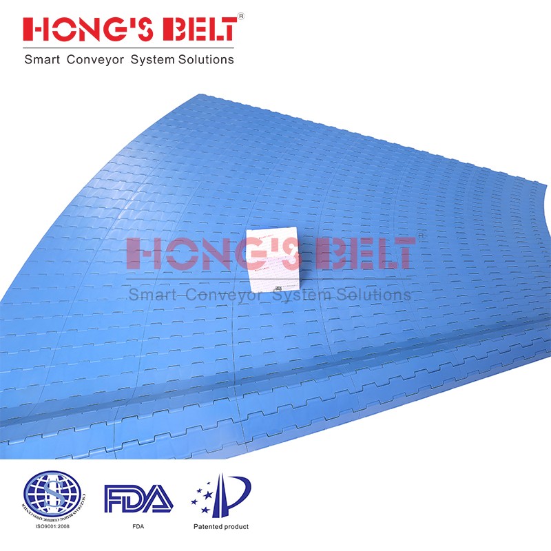 HONGSBELT HS-2000A plate top turning modular plastic conveyor belt with fixed inner radius - Image 2