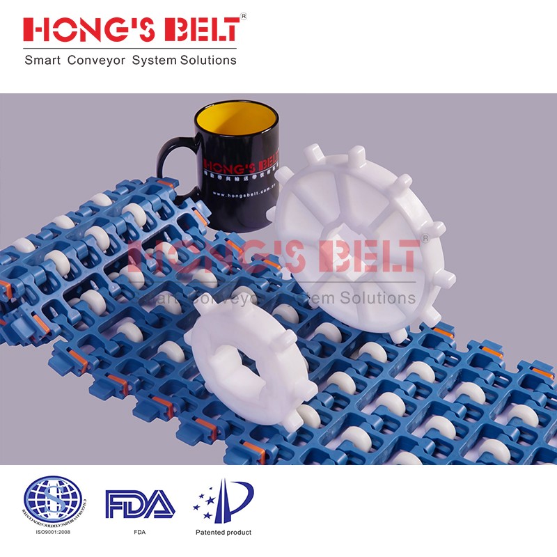 HONGSBELT HS-300B-PLUS-C Roller top modular plastic conveyor belt for box transporting - Image 3