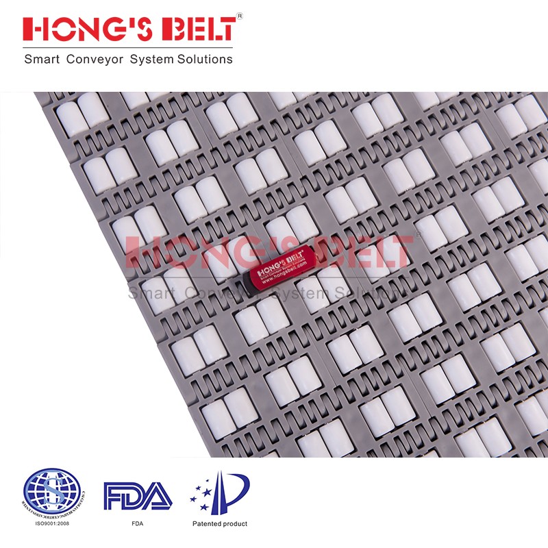 HONGSBELT HS-3900C-N Roller top modular plastic conveyor belt for tire sorting line - Image 3