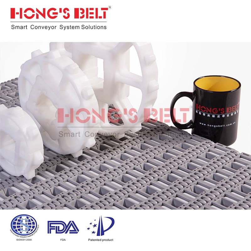HONGSBELT HS-3900C-N Roller top modular plastic conveyor belt for tire sorting line - Image 2