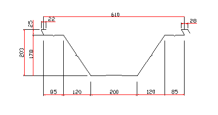 Technical drawing of the structural profile showing dimensions