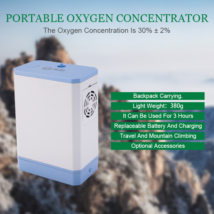 Portable oxygen concentrator showing battery and portability features