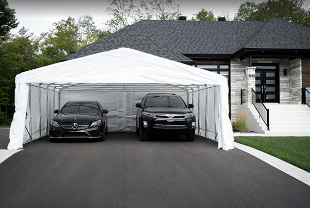 Hot galvanized steel structure with PE fabric cover car shelter for 2 car parking - Image 3