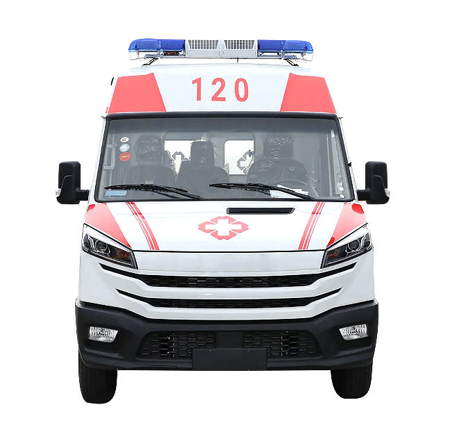 Emergency ambulance exterior view with 120 markings