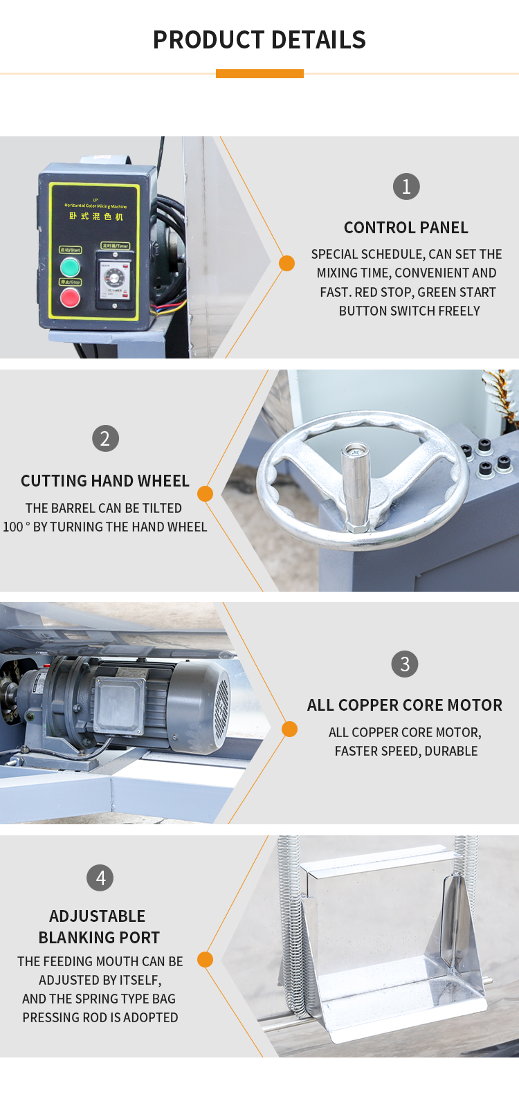 Control panel and mechanical details of the mixer