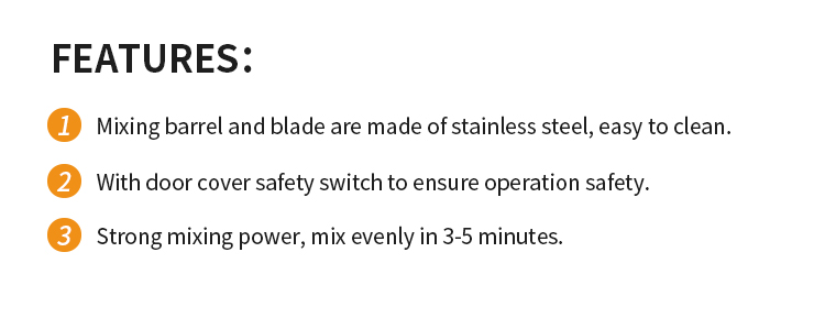 Close up of stainless steel mixing barrel and blades