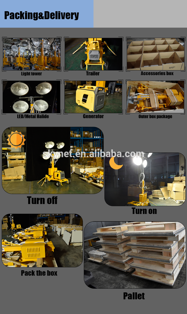 Packaging and delivery components for the lighting tower.