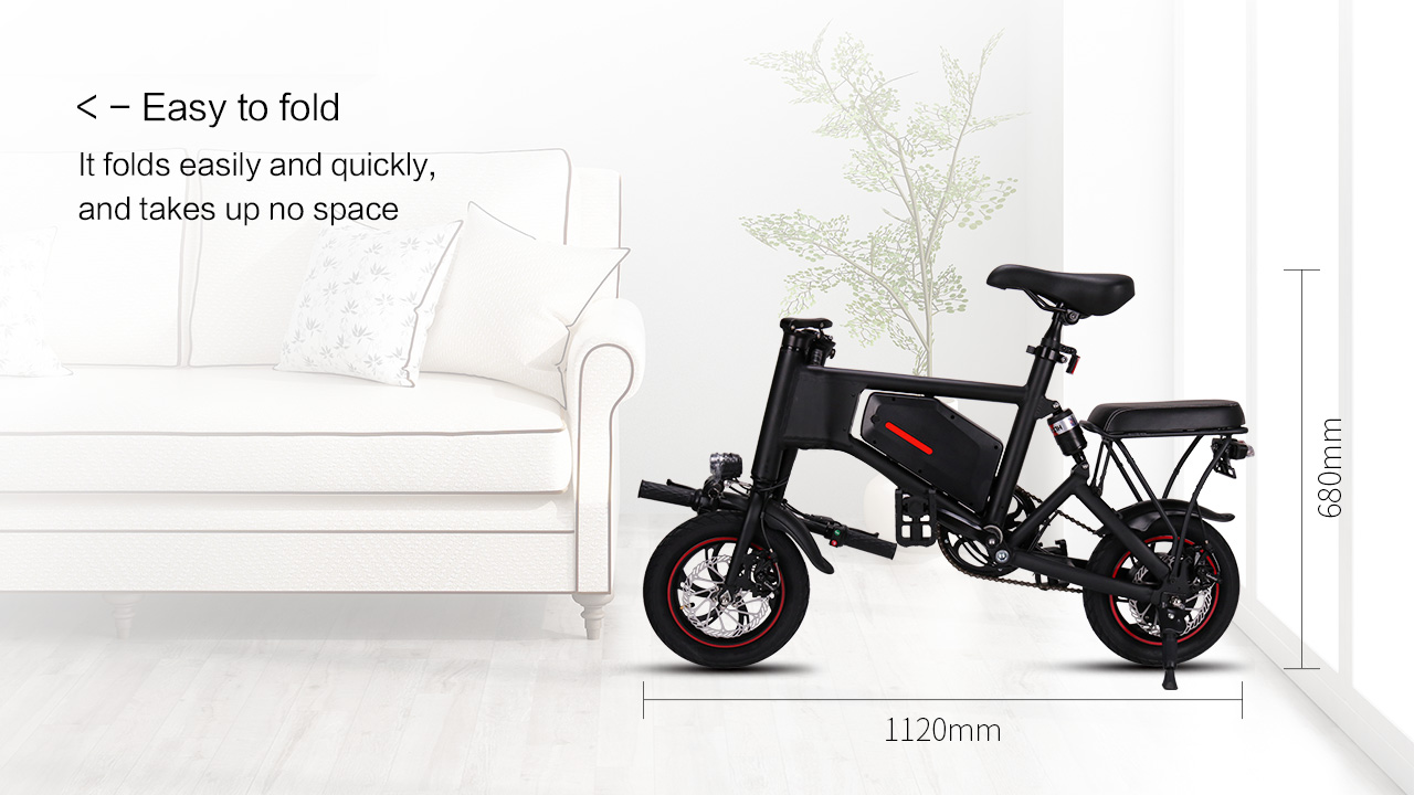 The bike being folded for compact storage