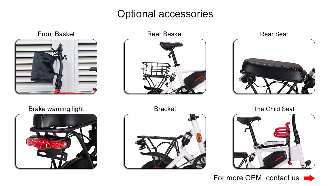 Various optional accessories available for the electric bike