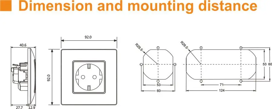Technical dimension diagram for installation