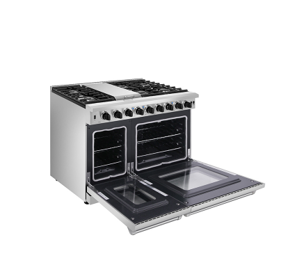 48-Inch Stainless Steel Gas Range with Double Ovens
