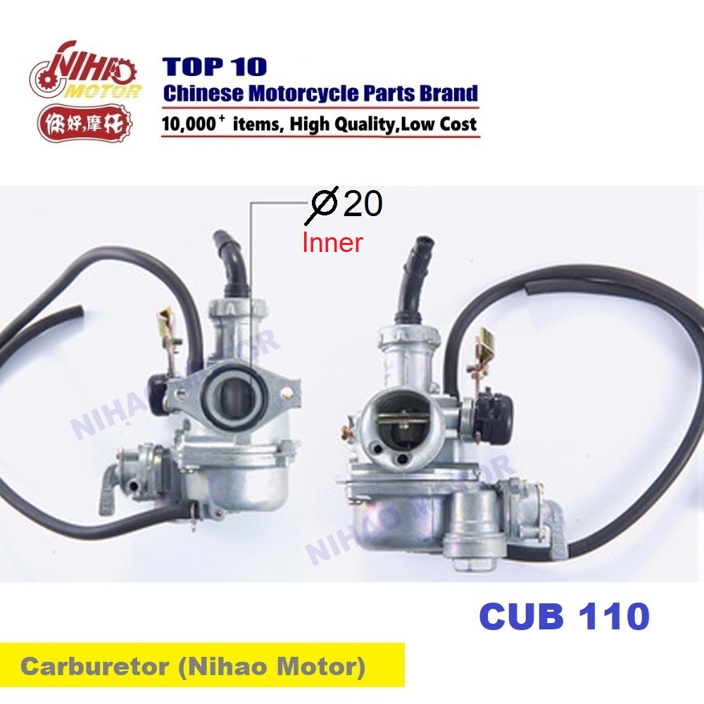 Close up of the HU02 carburetor showing the 20mm intake