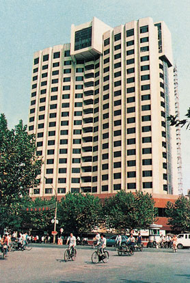 High-Rise Building with Protruding Design