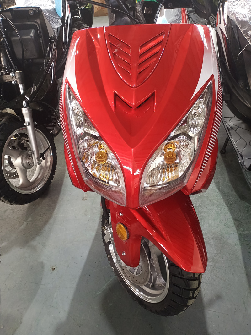 Front view of scooter with LED lights