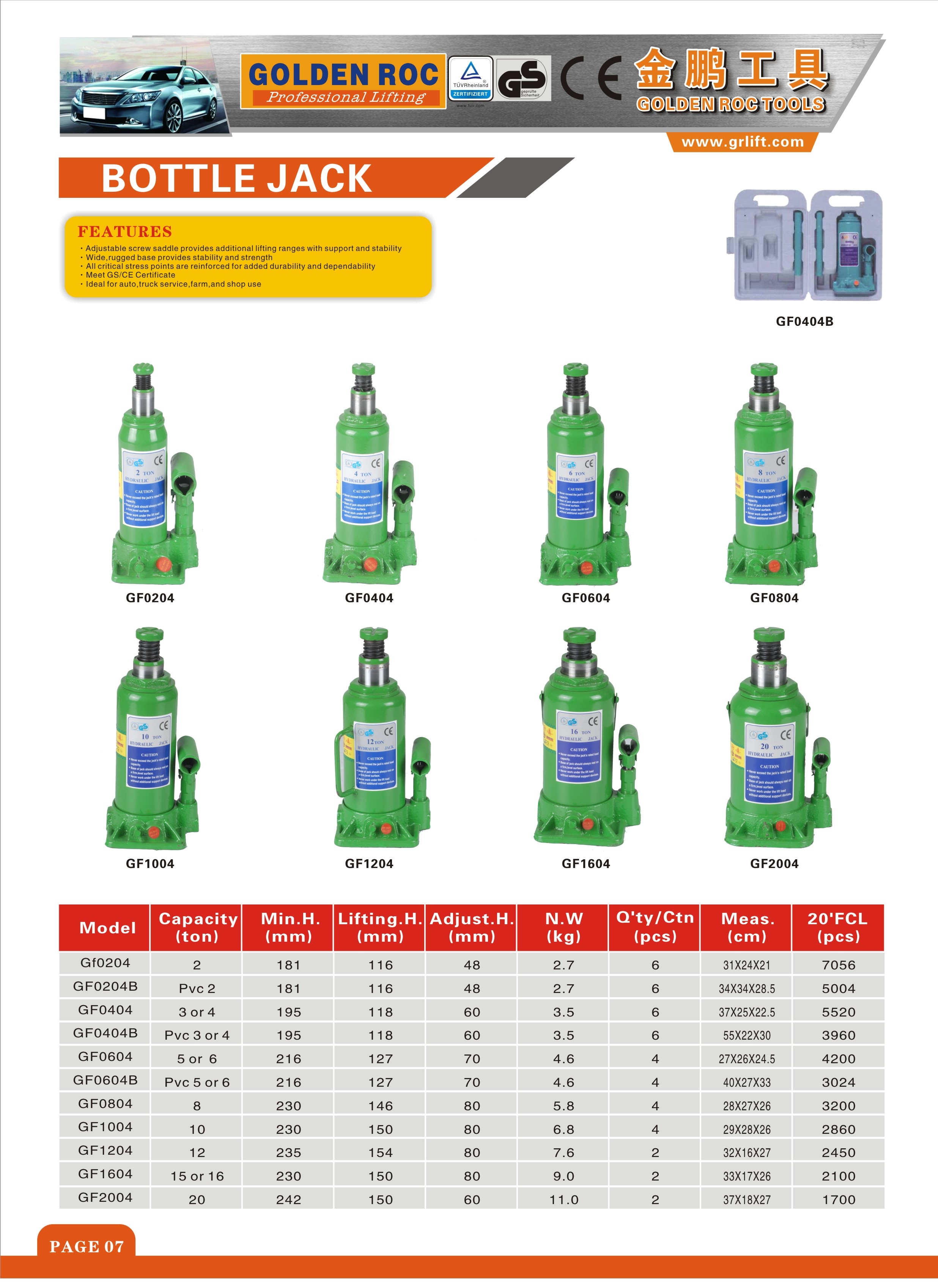 Hydraulic Bottle Jack for Auto and Truck Repair