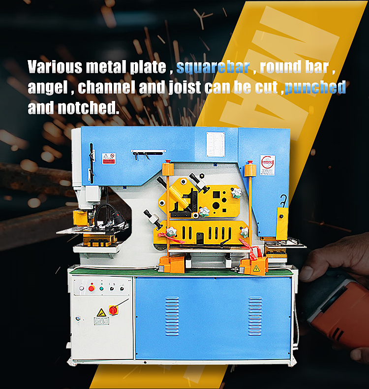 Hydraulic Iron Worker processing various metal profiles
