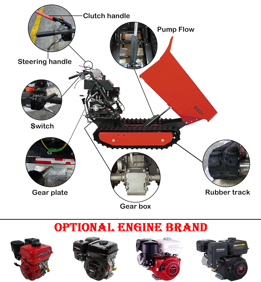 Technical diagram of the mini tracked dumper showing control components