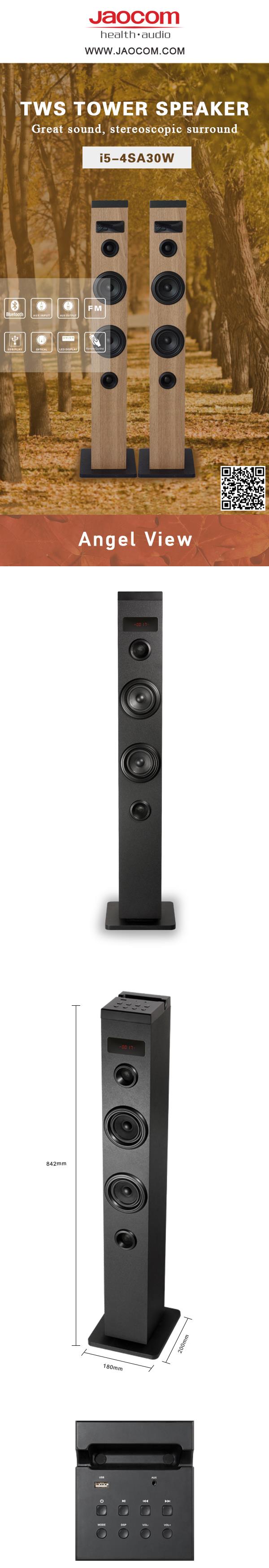 TWS Tower Speaker overview showing dimensions and features