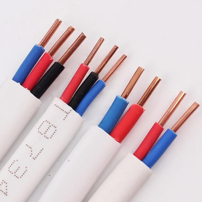 Cross-section view of flat twin and earth cable showing core arrangement.