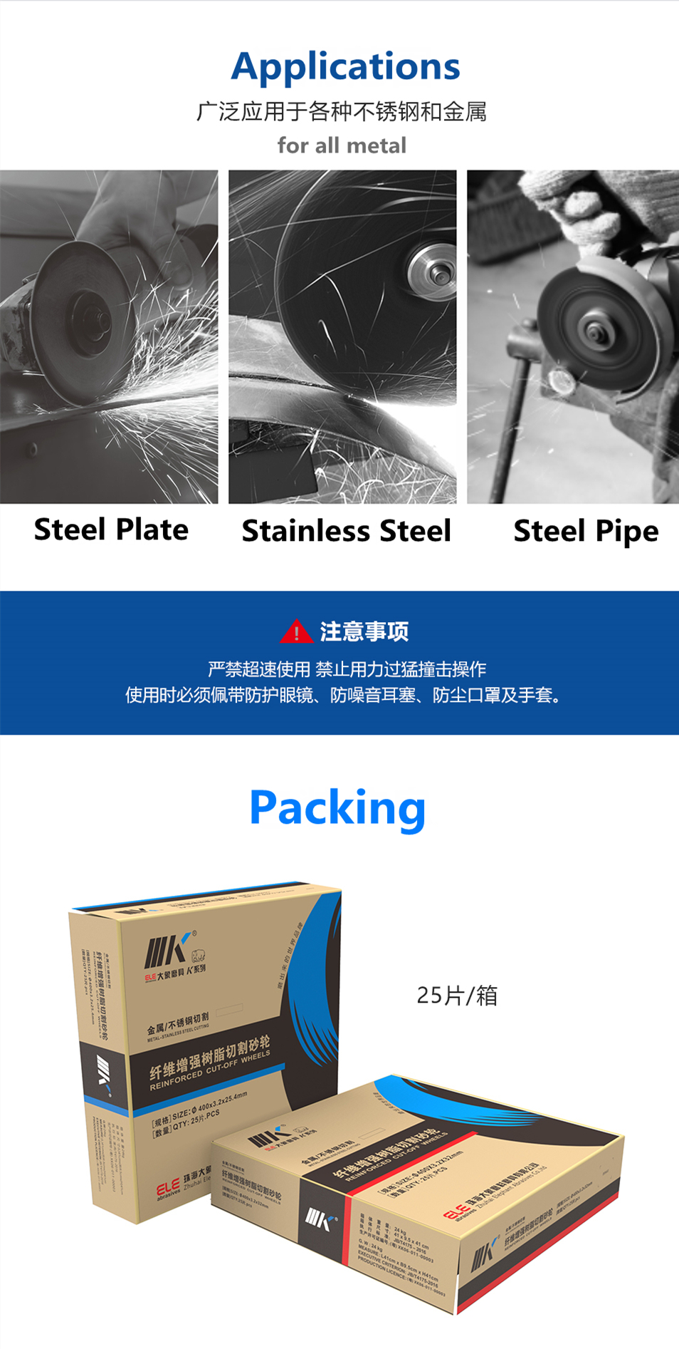 Reinforced resin cut-off wheel application and safety guide