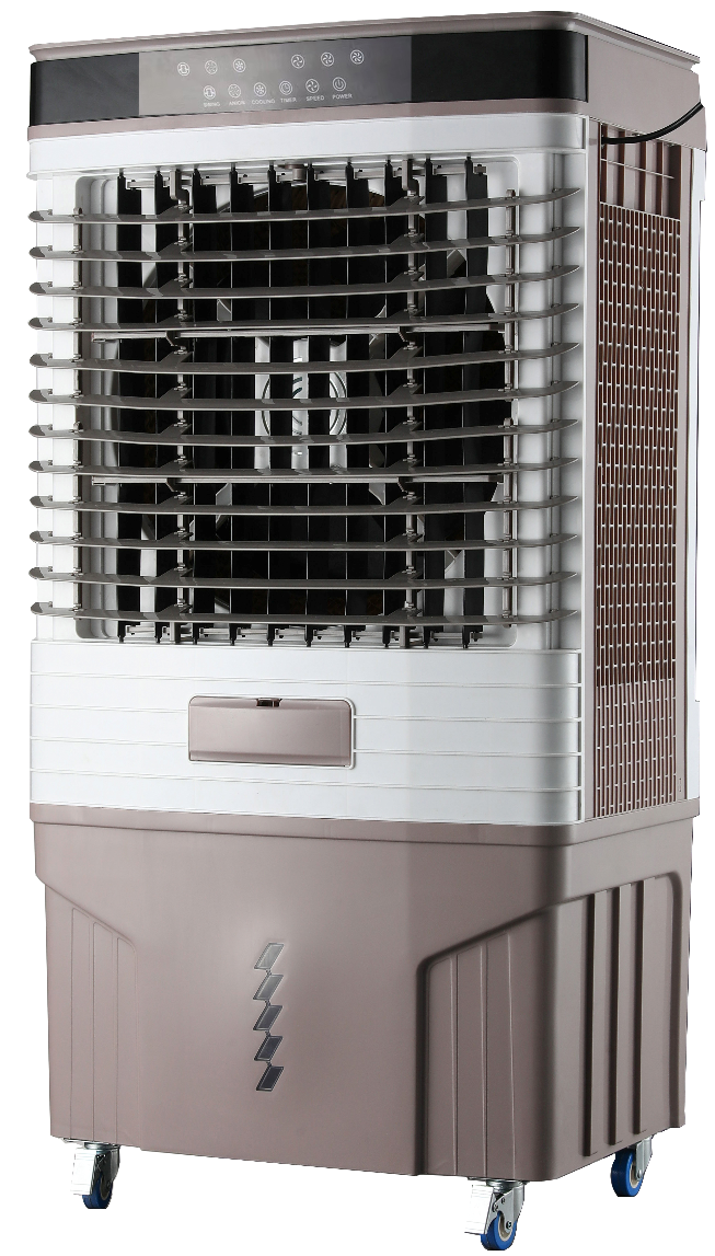 Industrial air cooler unit showing control panel and design