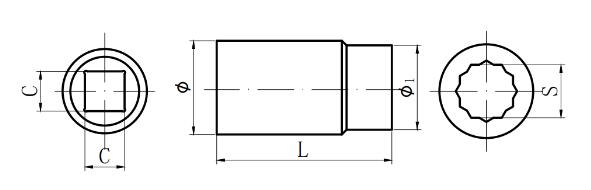 Technical diagram of the insulated socket dimensions