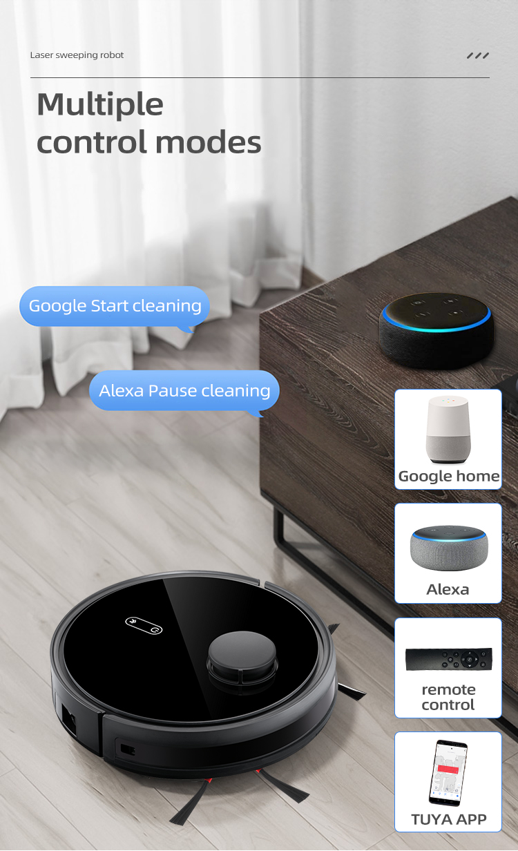 Robot vacuum showing multiple control options including voice and app