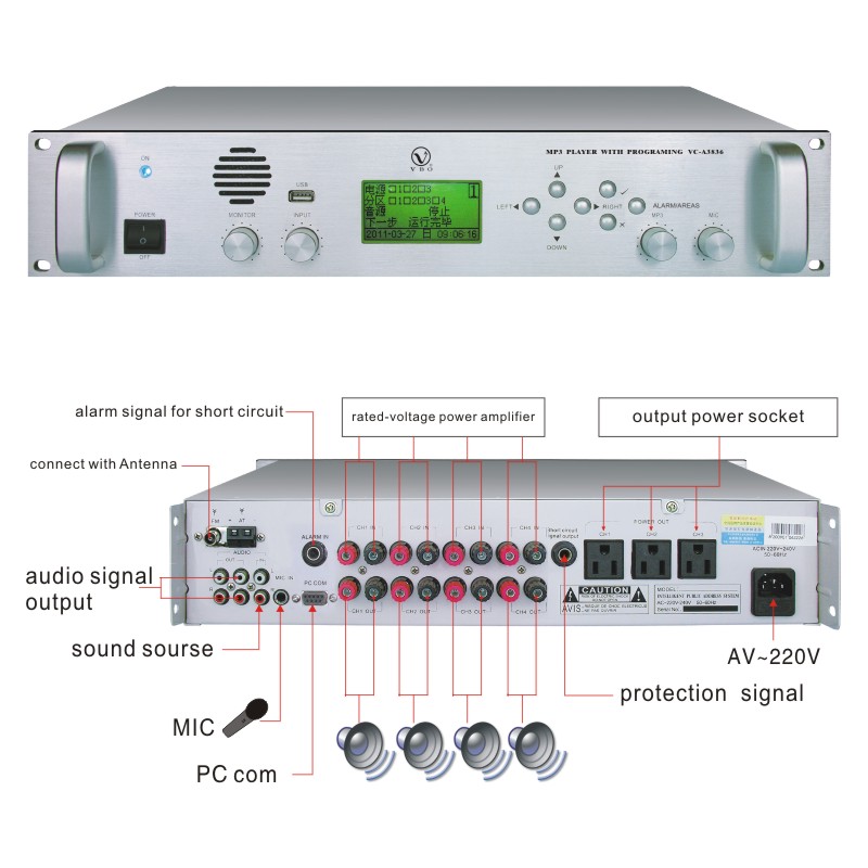 MP3 Audio Player with Amplifier and Alarm System